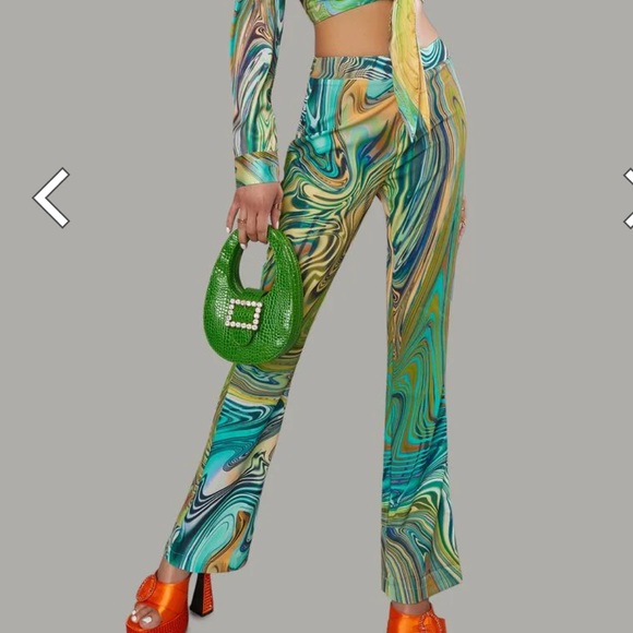 POSTER GIRL Dolls Kill High Rise Hypnosis Habits Swirl Kick Flare Rave Pants XS - Picture 2 of 16